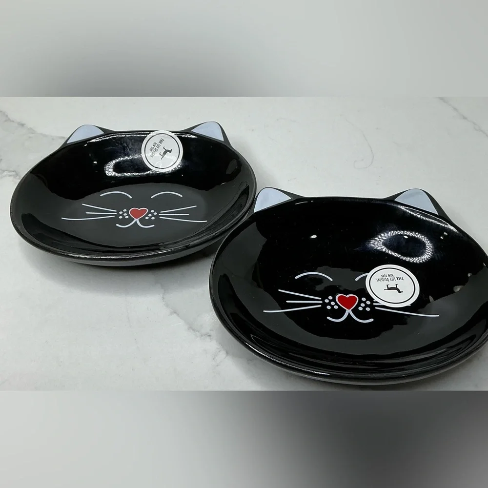2 Park Life Designs~Black Oscar Cat Dish~Cat Shaped Food, Water, Trinket Dish